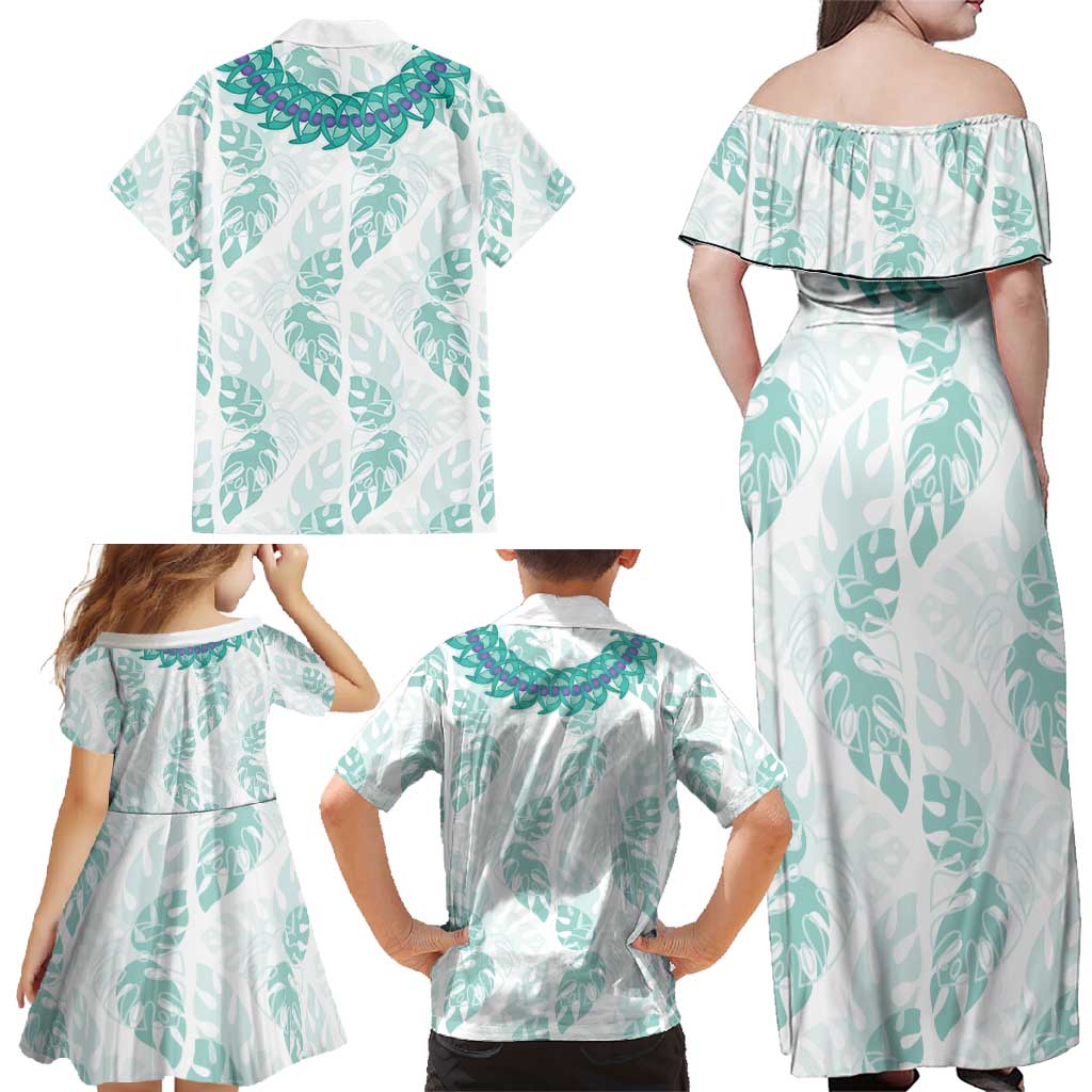 Jade Vine Lei Hawaii Family Matching Off Shoulder Maxi Dress and Hawaiian Shirt Aloha Seamless Tropical Leaves - Polynesian Pride