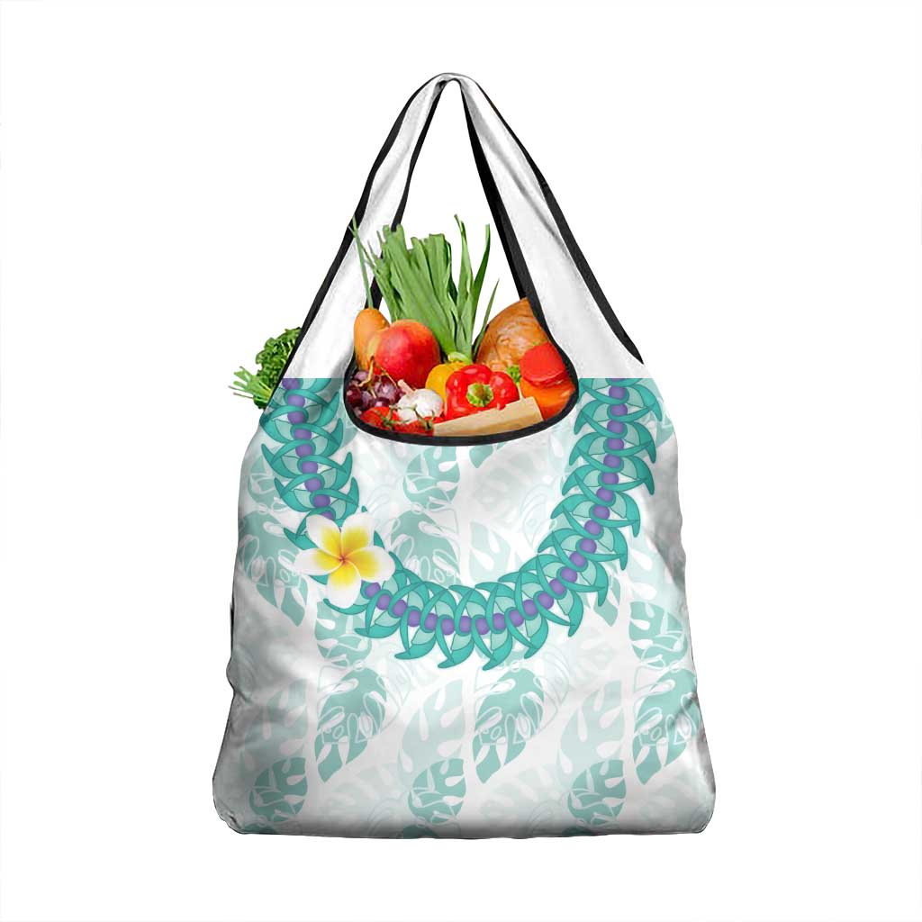 Jade Vine Lei Hawaii Grocery Bag Aloha Seamless Tropical Leaves LT14 1-pack One Size White - Polynesian Pride