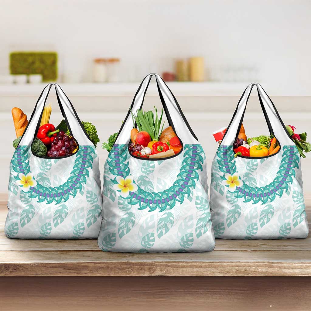 Jade Vine Lei Hawaii Grocery Bag Aloha Seamless Tropical Leaves LT14 3-pack One Size White - Polynesian Pride
