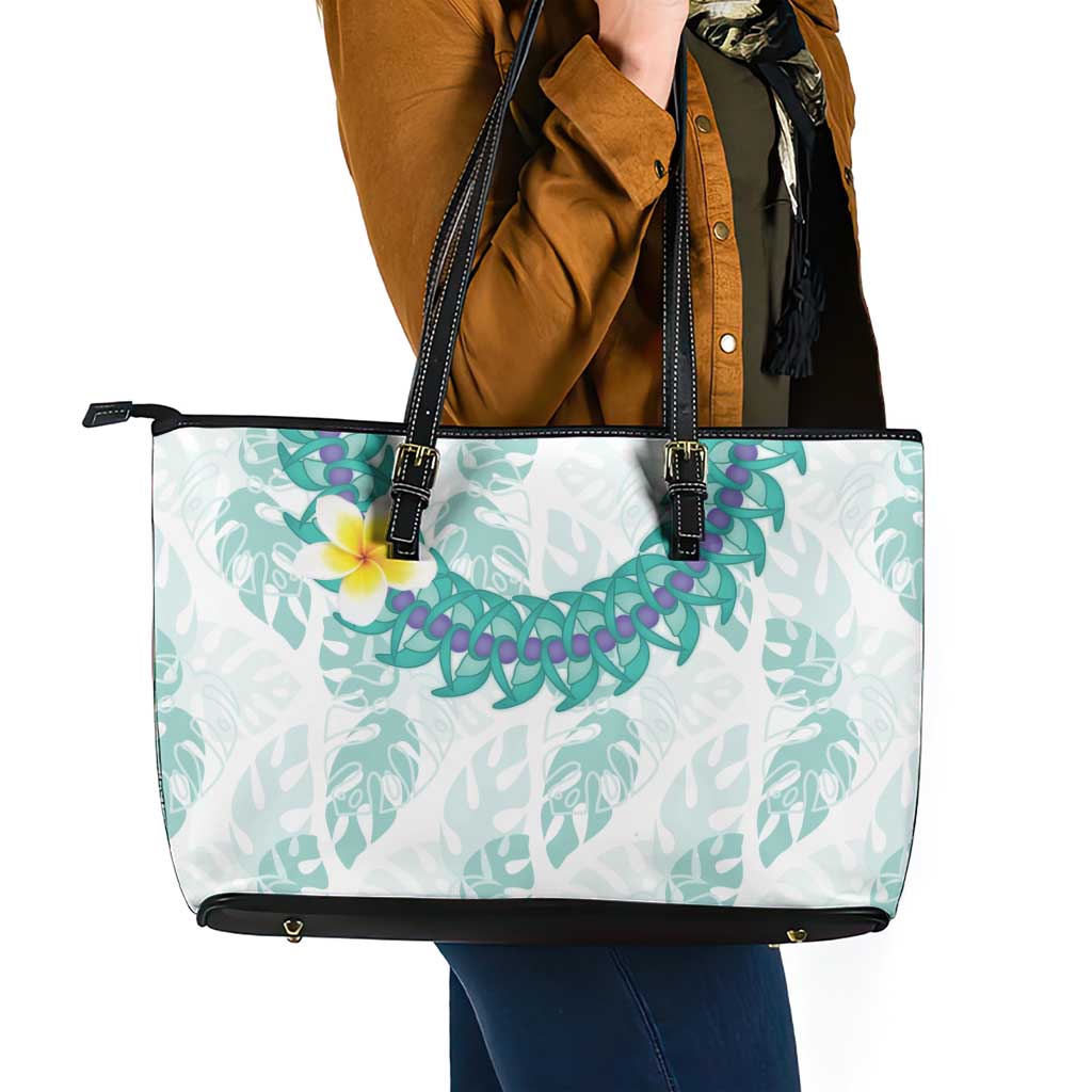 Jade Vine Lei Hawaii Leather Tote Bag Aloha Seamless Tropical Leaves - Polynesian Pride