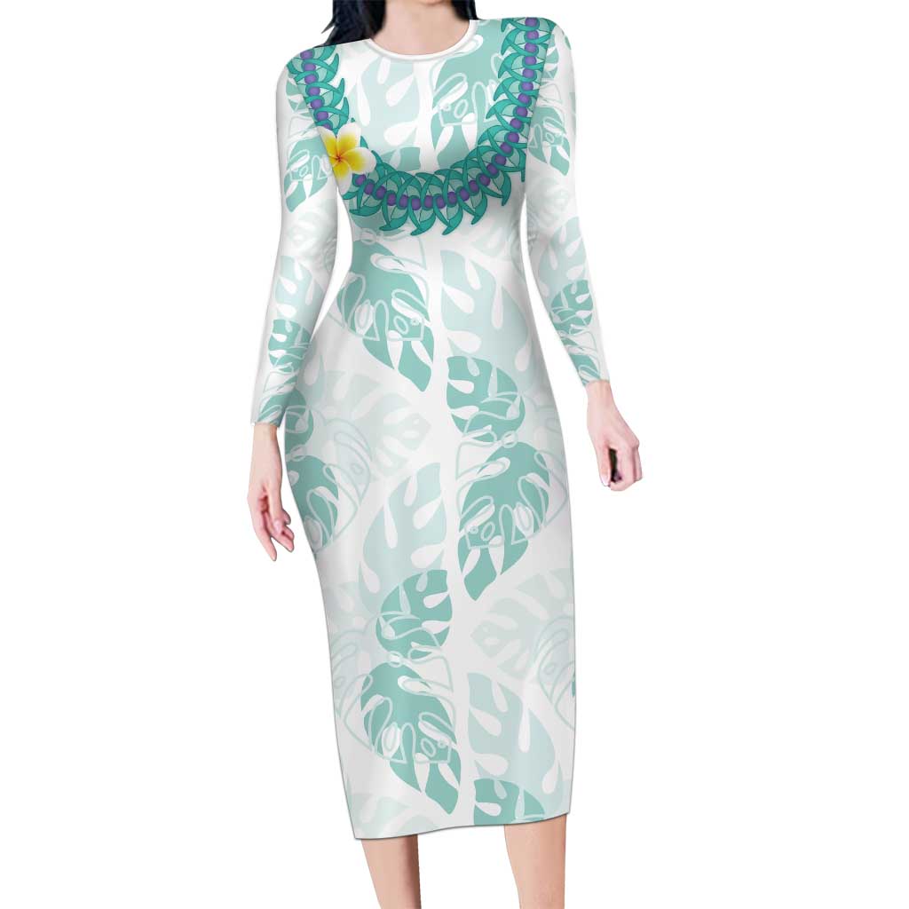 Jade Vine Lei Hawaii Long Sleeve Bodycon Dress Aloha Seamless Tropical Leaves - Polynesian Pride
