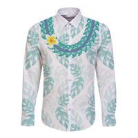 Jade Vine Lei Hawaii Long Sleeve Button Shirt Aloha Seamless Tropical Leaves LT14 Unisex White - Polynesian Pride