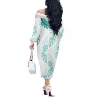 Jade Vine Lei Hawaii Off The Shoulder Long Sleeve Dress Aloha Seamless Tropical Leaves - Polynesian Pride