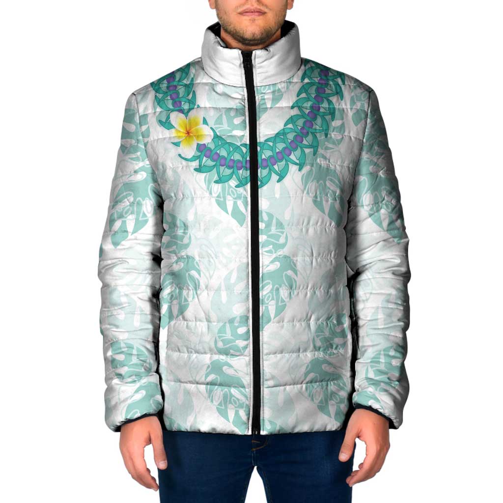 Jade Vine Lei Hawaii Padded Jacket Aloha Seamless Tropical Leaves LT14 Men White - Polynesian Pride