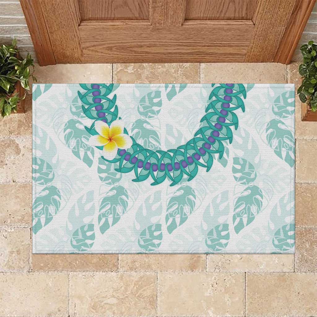 Jade Vine Lei Hawaii Rubber Doormat Aloha Seamless Tropical Leaves LT14 White - Polynesian Pride