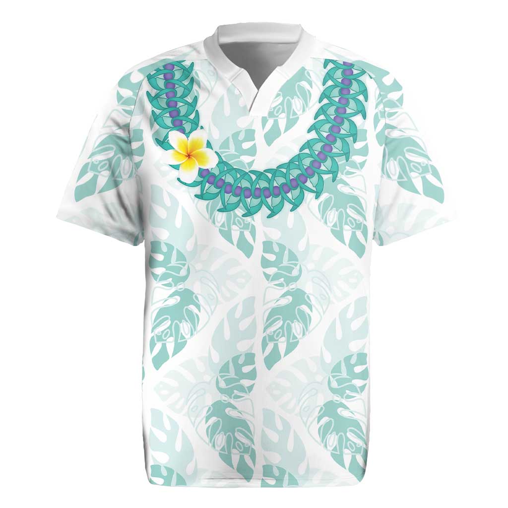 Jade Vine Lei Hawaii Rugby Jersey Aloha Seamless Tropical Leaves LT14 White - Polynesian Pride