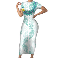 Jade Vine Lei Hawaii Short Sleeve Bodycon Dress Aloha Seamless Tropical Leaves - Polynesian Pride