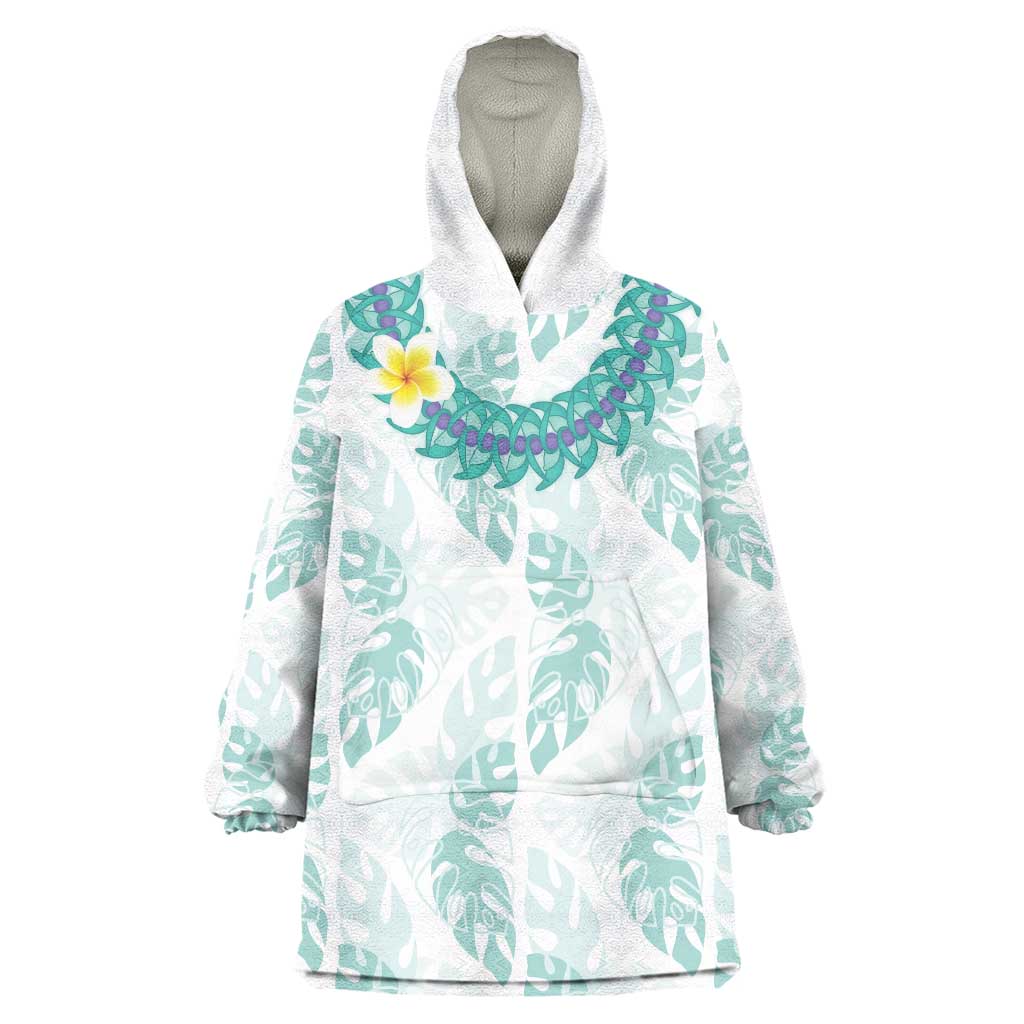 Jade Vine Lei Hawaii Wearable Blanket Hoodie Aloha Seamless Tropical Leaves LT14 One Size White - Polynesian Pride