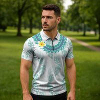 Jade Vine Lei Hawaii Zipper Polo Shirt Aloha Seamless Tropical Leaves - Polynesian Pride