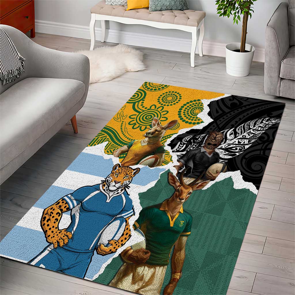 Rugby 2025 Championship Area Rug Southern Hemisphere Countries Mascots - Polynesian Pride