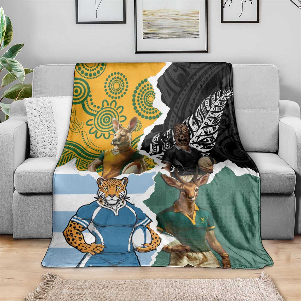 Rugby 2025 Championship Blanket Southern Hemisphere Countries Mascots - Polynesian Pride