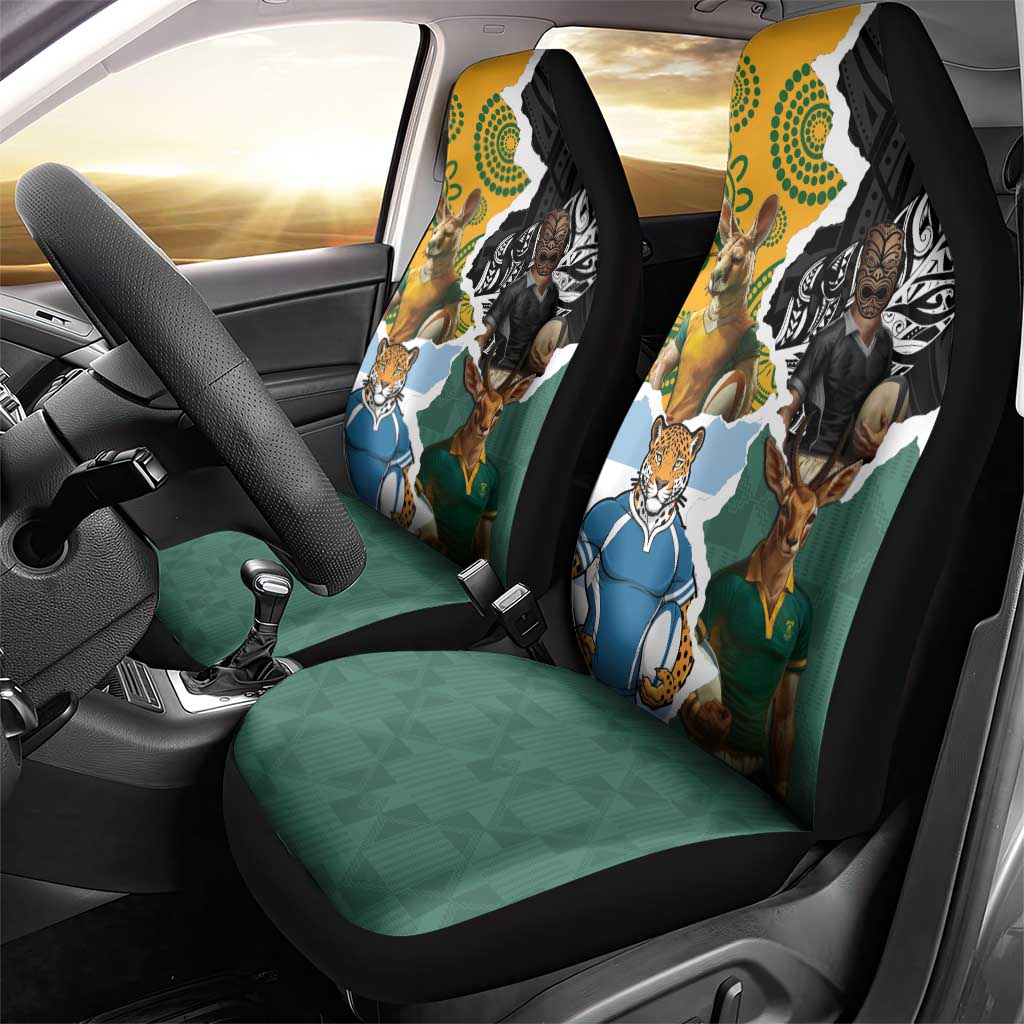 Rugby 2025 Championship Car Seat Cover Southern Hemisphere Countries Mascots - Polynesian Pride