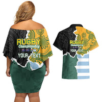 Personalised Rugby 2025 Championship Couples Matching Off Shoulder Short Dress and Hawaiian Shirt Southern Hemisphere Countries Mascots - Polynesian Pride