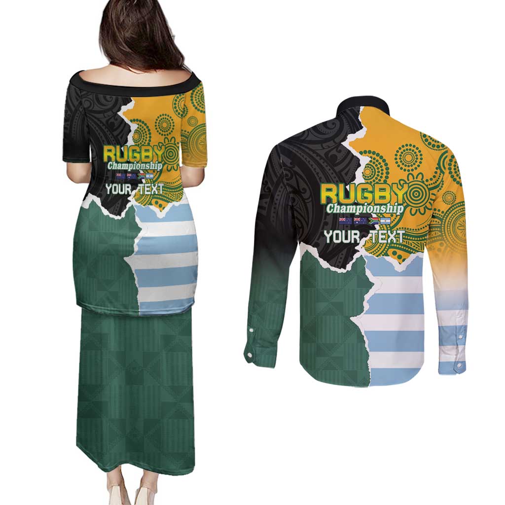 Personalised Rugby 2025 Championship Couples Matching Puletasi and Long Sleeve Button Shirt Southern Hemisphere Countries Mascots LT14 - Polynesian Pride