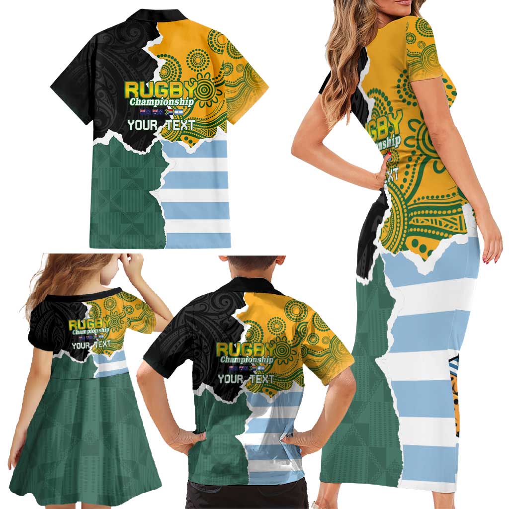 Personalised Rugby 2025 Championship Family Matching Short Sleeve Bodycon Dress and Hawaiian Shirt Southern Hemisphere Countries Mascots - Polynesian Pride