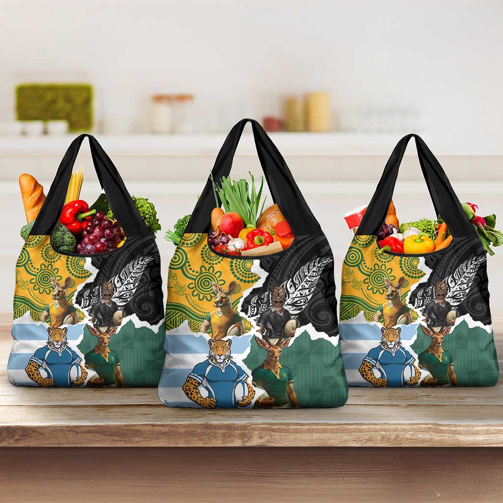 Rugby 2025 Championship Grocery Bag Southern Hemisphere Countries Mascots LT14 3-pack One Size Black - Polynesian Pride