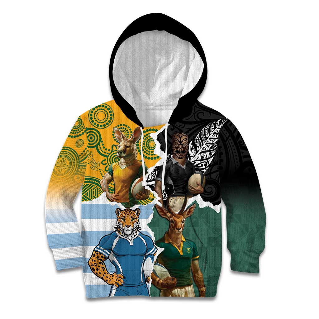 Personalised Rugby 2025 Championship Kid Hoodie Southern Hemisphere Countries Mascots - Polynesian Pride