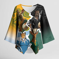Personalised Rugby 2025 Championship Kimono Sleeve Blouse Southern Hemisphere Countries Mascots - Polynesian Pride