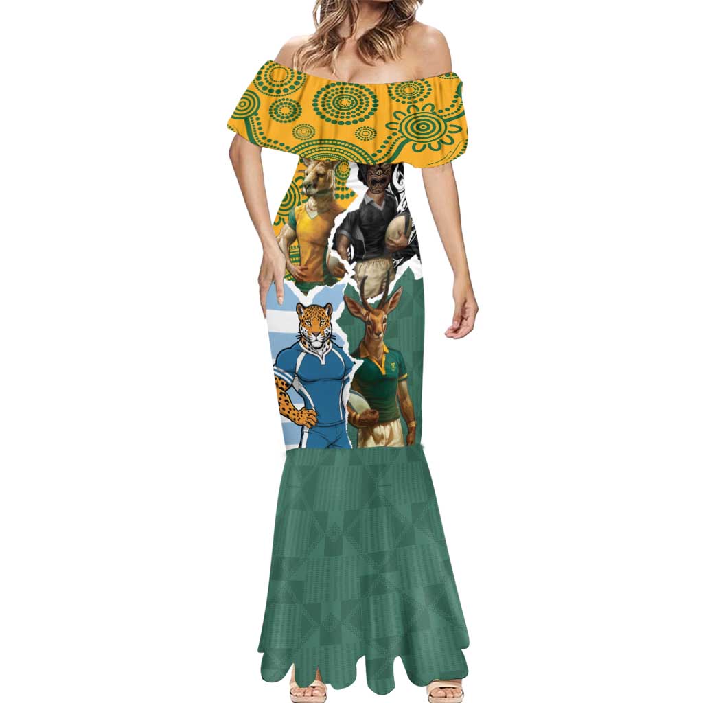 Personalised Rugby 2025 Championship Mermaid Dress Southern Hemisphere Countries Mascots - Polynesian Pride