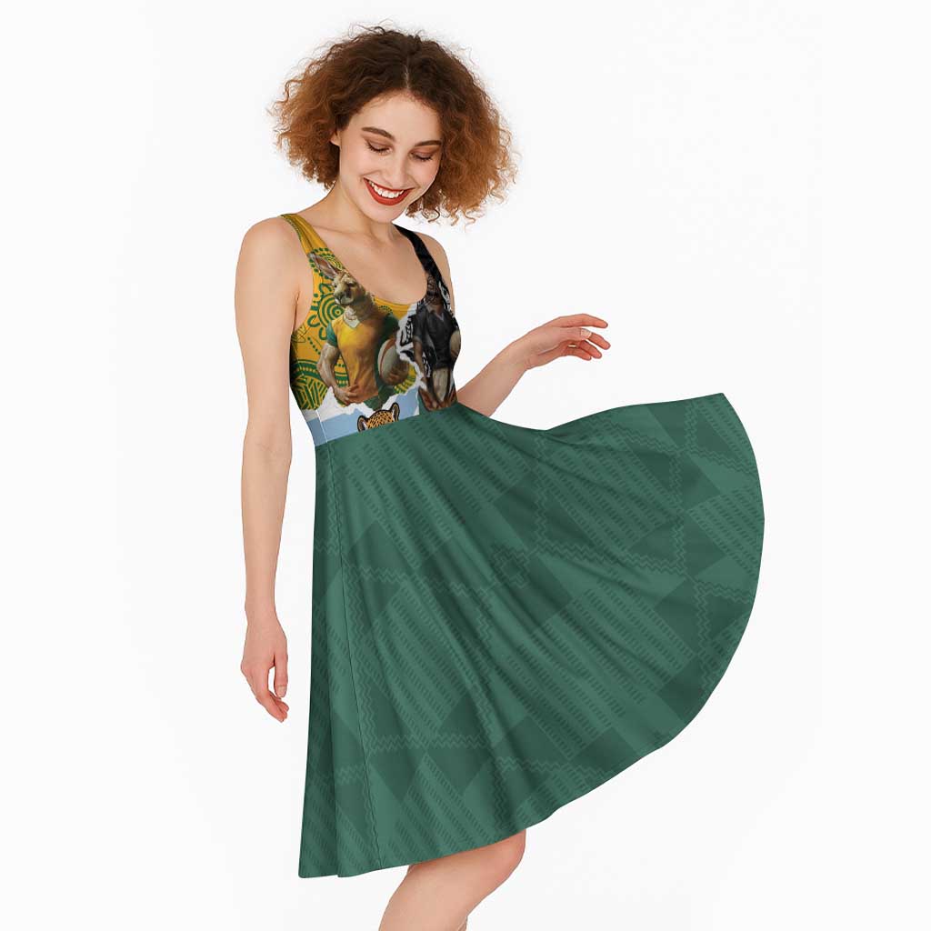 Personalised Rugby 2025 Championship Midi Dress Southern Hemisphere Countries Mascots - Polynesian Pride