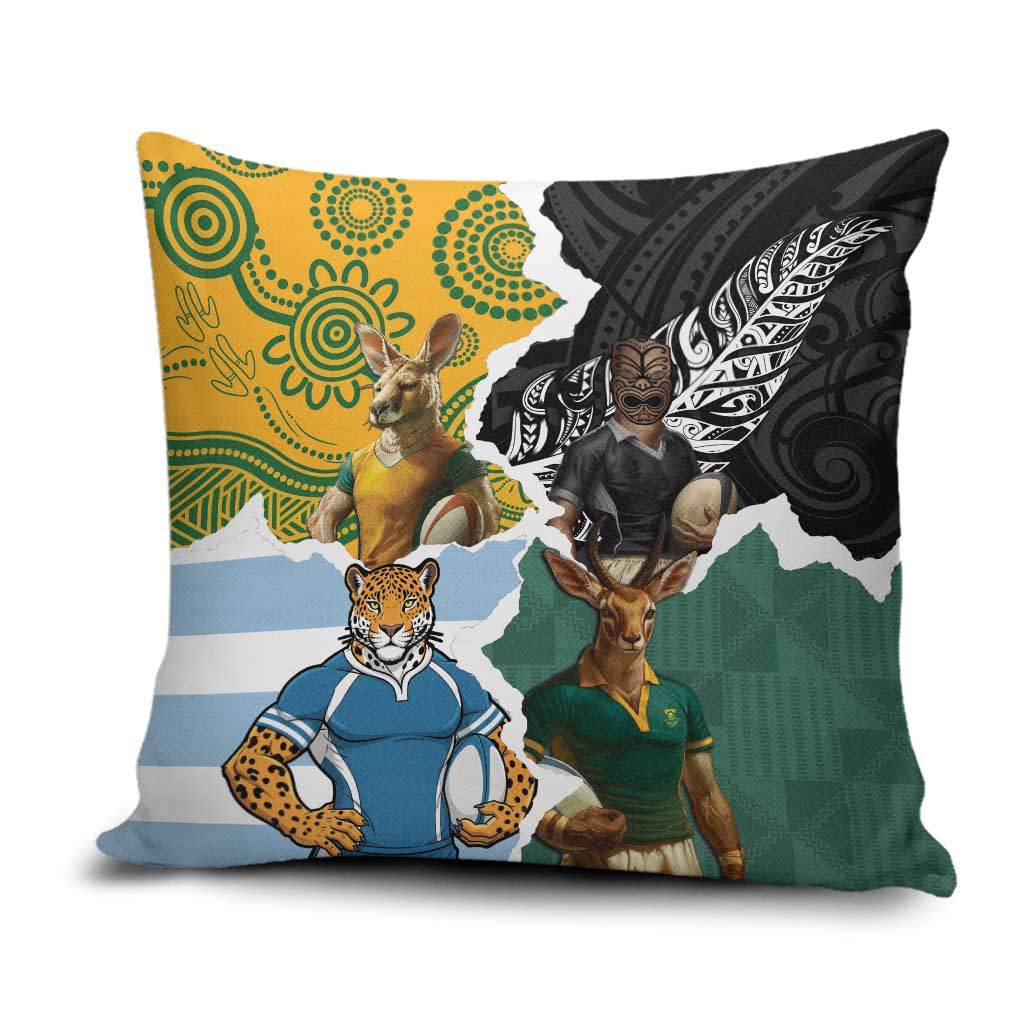 Rugby 2025 Championship Pillow Cover Southern Hemisphere Countries Mascots - Polynesian Pride