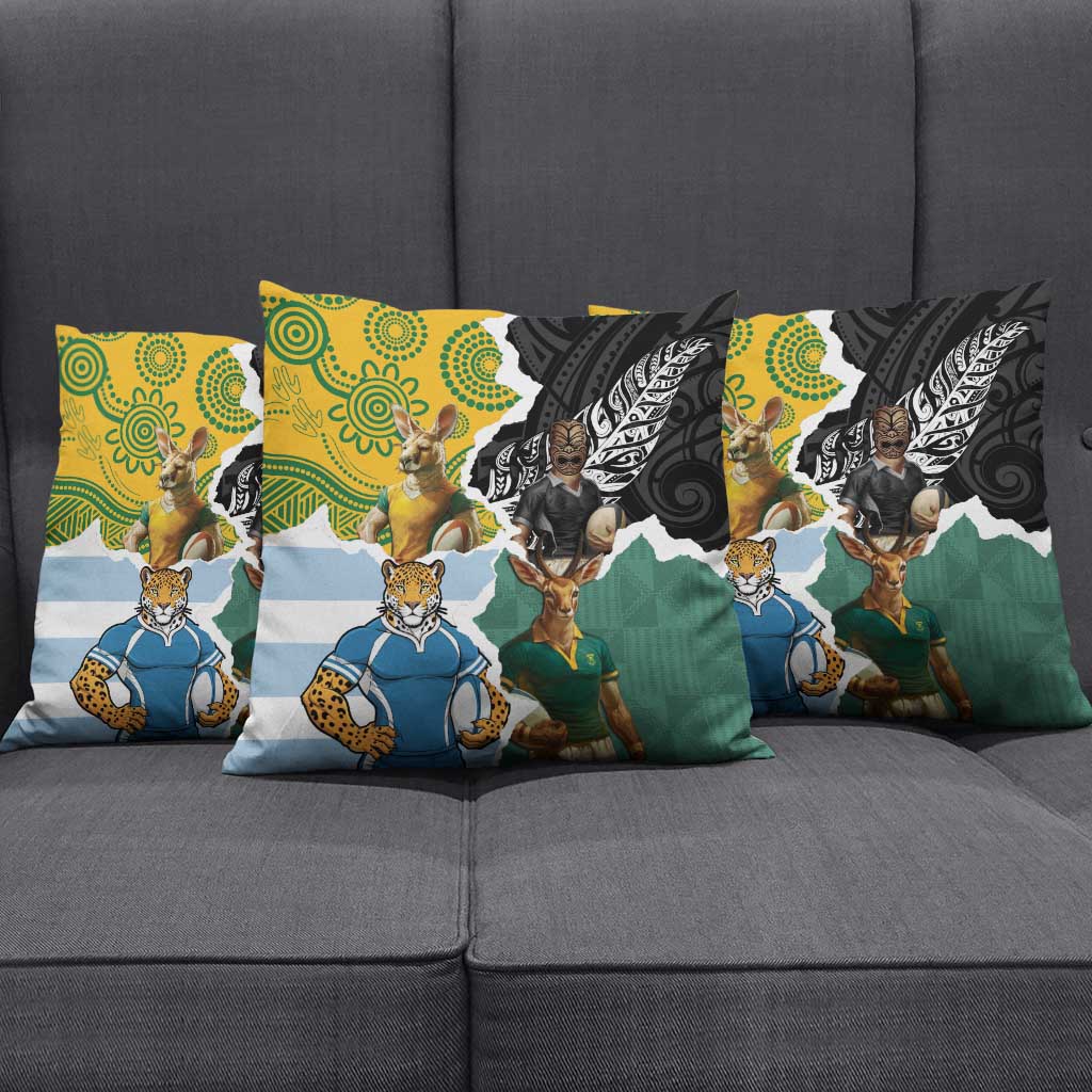 Rugby 2025 Championship Pillow Cover Southern Hemisphere Countries Mascots - Polynesian Pride