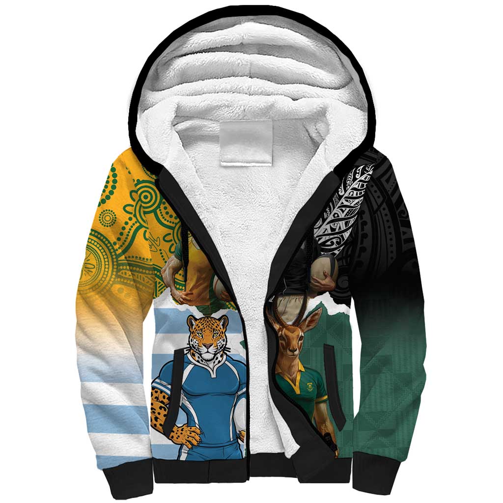 Personalised Rugby 2025 Championship Sherpa Hoodie Southern Hemisphere Countries Mascots LT14 Unisex Black - Polynesian Pride