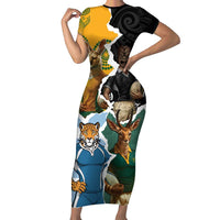 Personalised Rugby 2025 Championship Short Sleeve Bodycon Dress Southern Hemisphere Countries Mascots - Polynesian Pride