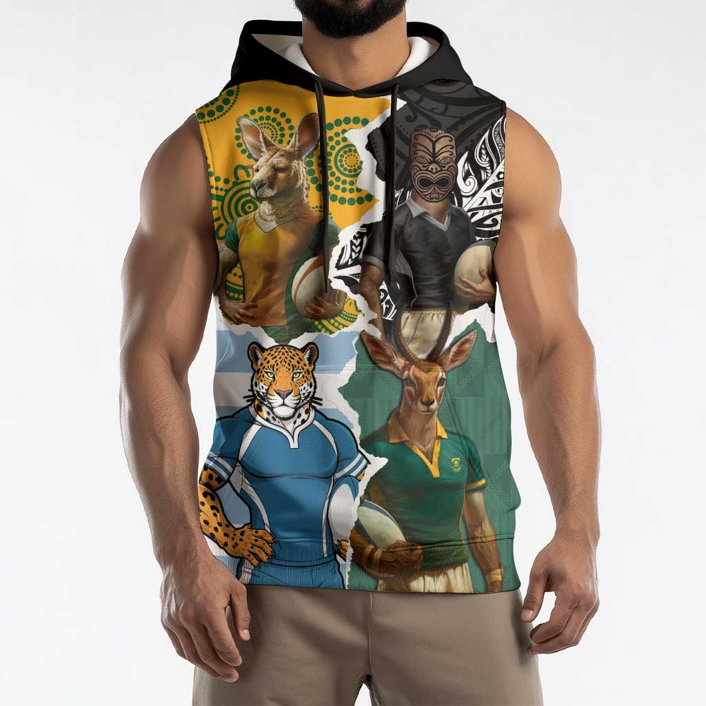 Personalised Rugby 2025 Championship Sleeveless Hoodie Southern Hemisphere Countries Mascots LT14 - Polynesian Pride