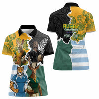 Personalised Rugby 2025 Championship Women Polo Shirt Southern Hemisphere Countries Mascots - Polynesian Pride