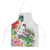 Aloha Hawaii Nene Goose Apron Tropical Flowers Watercolor Stylized LT14 White - Polynesian Pride