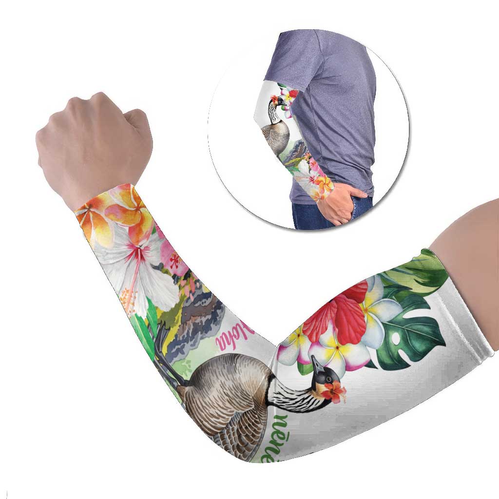 Aloha Hawaii Nene Goose Arm Sleeves Tropical Flowers Watercolor Stylized - Polynesian Pride