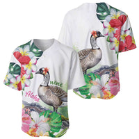 Aloha Hawaii Nene Goose Baseball Jersey Tropical Flowers Watercolor Stylized - Polynesian Pride