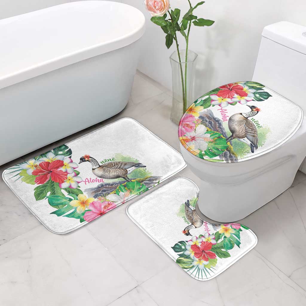 Aloha Hawaii Nene Goose Bathroom Set Tropical Flowers Watercolor Stylized - Polynesian Pride