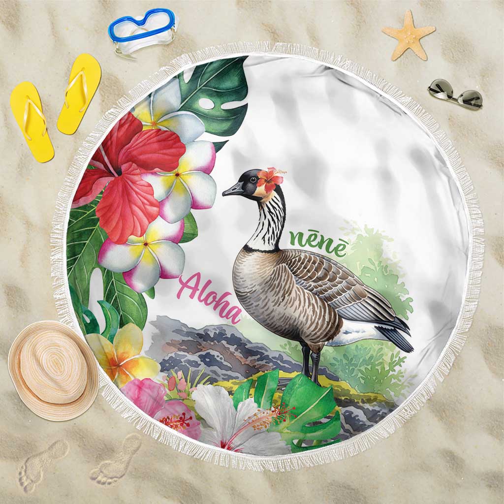 Aloha Hawaii Nene Goose Beach Blanket Tropical Flowers Watercolor Stylized LT14 One Size 150cm White - Polynesian Pride