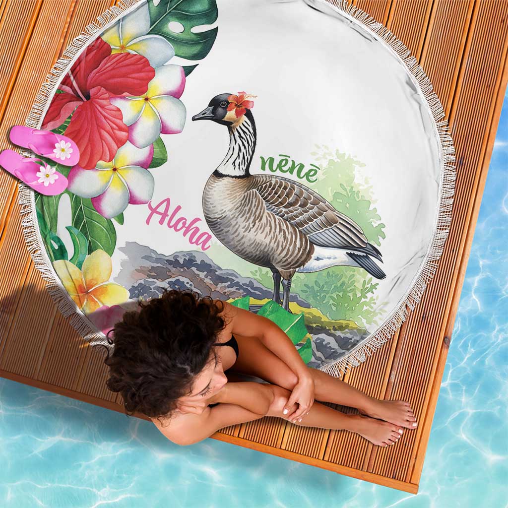 Aloha Hawaii Nene Goose Beach Blanket Tropical Flowers Watercolor Stylized LT14 - Polynesian Pride