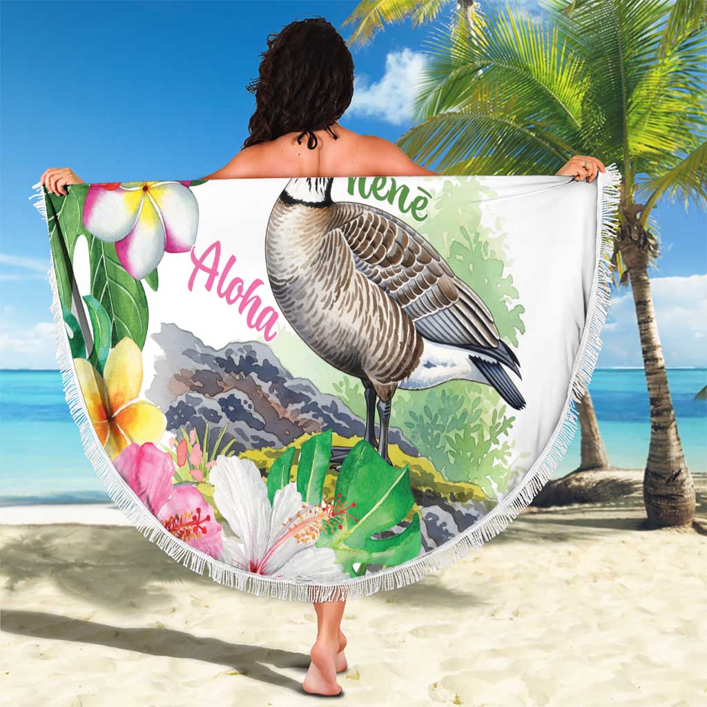 Aloha Hawaii Nene Goose Beach Blanket Tropical Flowers Watercolor Stylized LT14 - Polynesian Pride