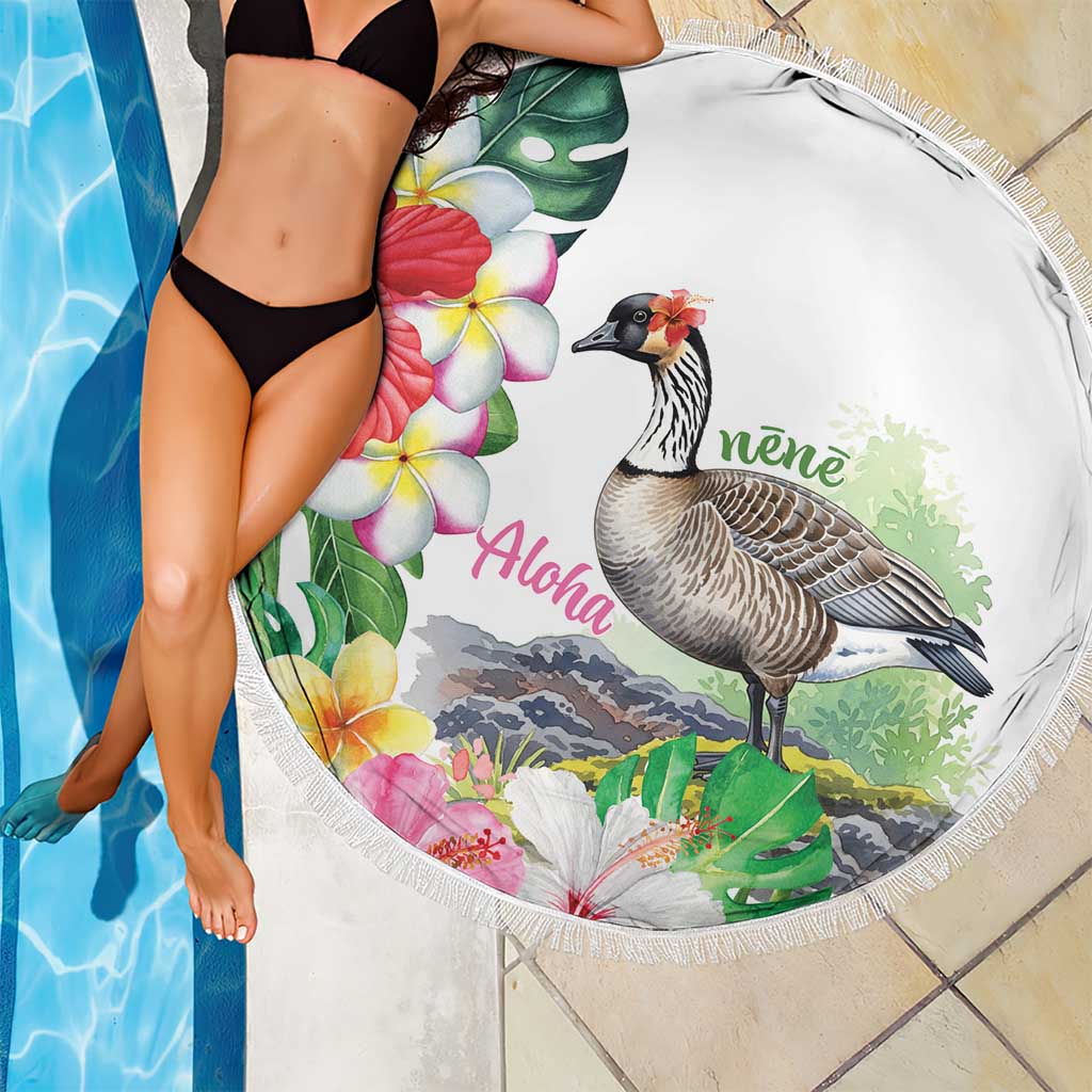 Aloha Hawaii Nene Goose Beach Blanket Tropical Flowers Watercolor Stylized LT14 - Polynesian Pride