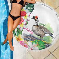 Aloha Hawaii Nene Goose Beach Blanket Tropical Flowers Watercolor Stylized LT14 - Polynesian Pride