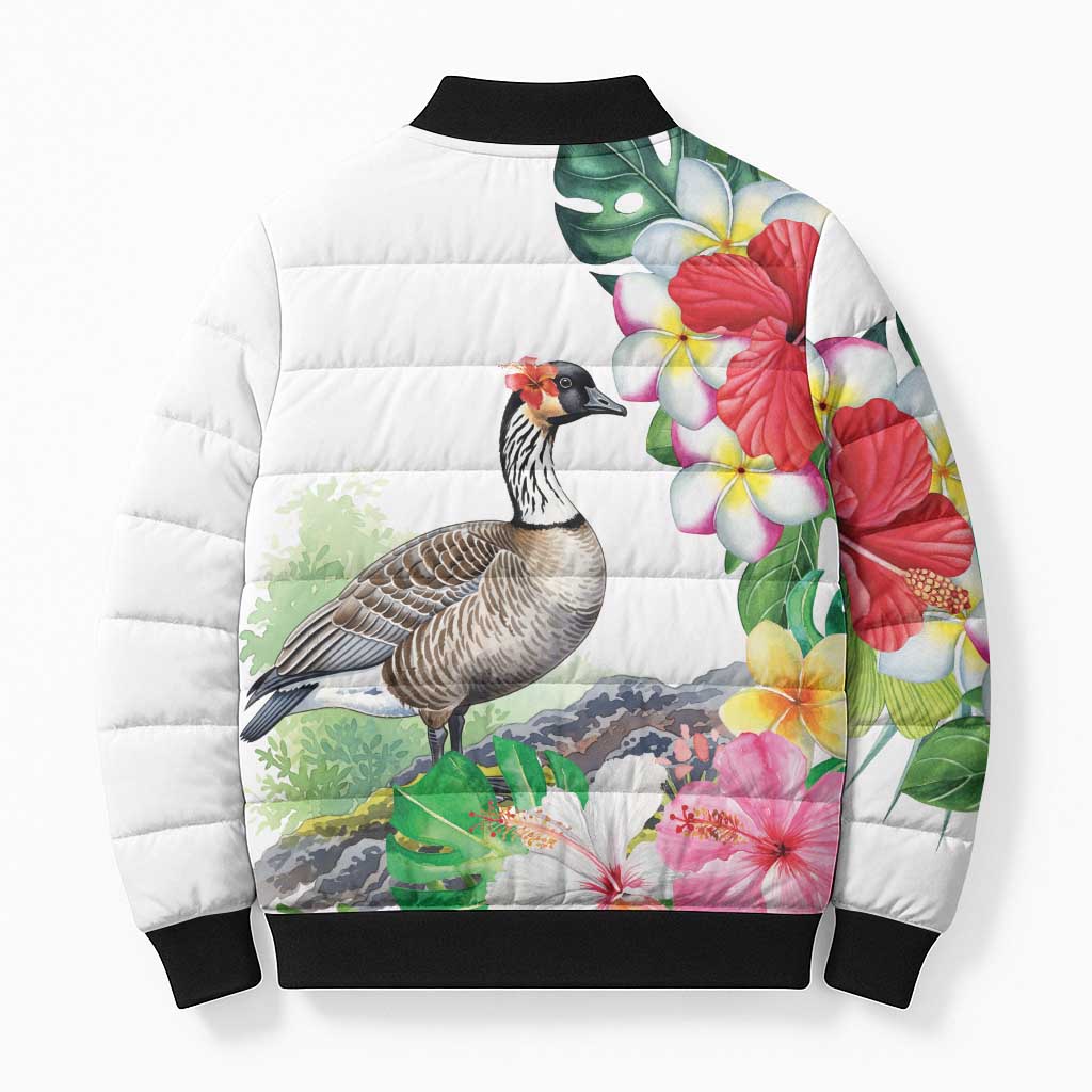 Aloha Hawaii Nene Goose Bomber Puffer Jacket Tropical Flowers Watercolor Stylized LT14 - Polynesian Pride