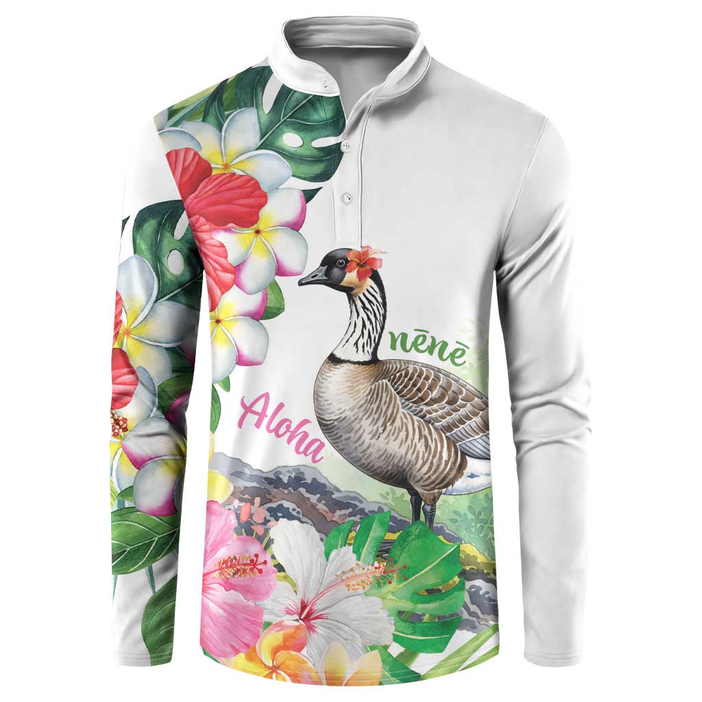 Aloha Hawaii Nene Goose Button Sweatshirt Tropical Flowers Watercolor Stylized LT14 White - Polynesian Pride