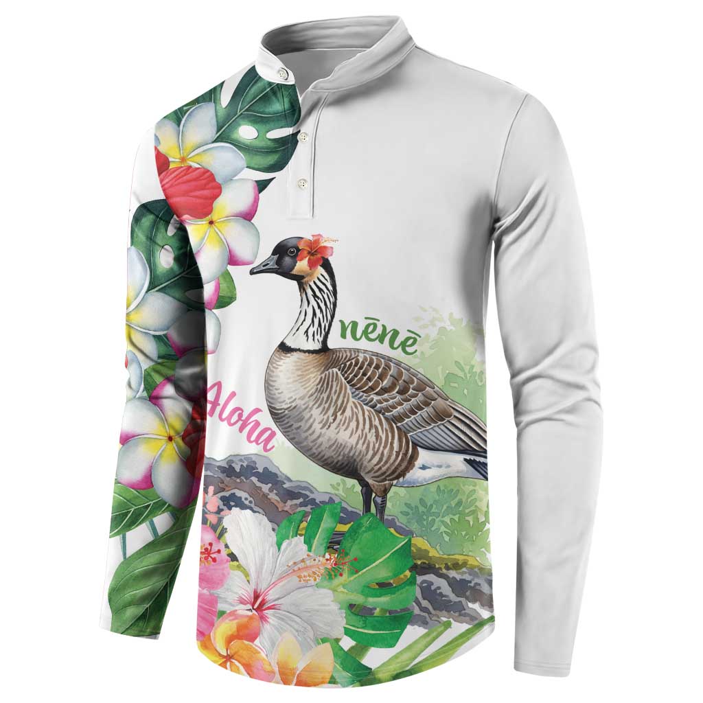 Aloha Hawaii Nene Goose Button Sweatshirt Tropical Flowers Watercolor Stylized LT14 - Polynesian Pride