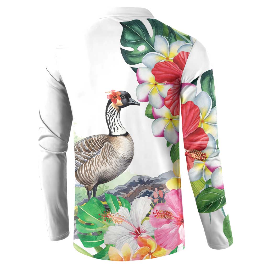 Aloha Hawaii Nene Goose Button Sweatshirt Tropical Flowers Watercolor Stylized LT14 - Polynesian Pride