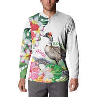 Aloha Hawaii Nene Goose Button Sweatshirt Tropical Flowers Watercolor Stylized LT14 - Polynesian Pride