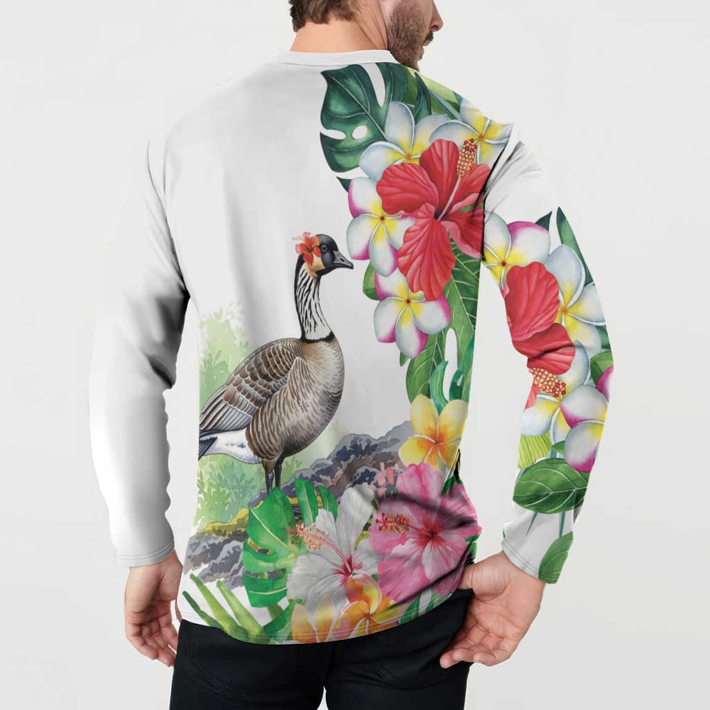 Aloha Hawaii Nene Goose Button Sweatshirt Tropical Flowers Watercolor Stylized LT14 - Polynesian Pride