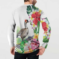 Aloha Hawaii Nene Goose Button Sweatshirt Tropical Flowers Watercolor Stylized LT14 - Polynesian Pride