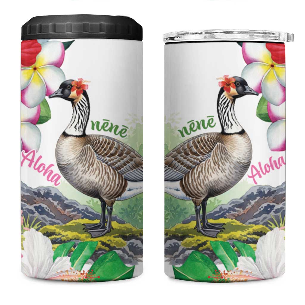 Aloha Hawaii Nene Goose 4 in 1 Can Cooler Tumbler Tropical Flowers Watercolor Stylized - Polynesian Pride