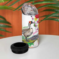 Aloha Hawaii Nene Goose 4 in 1 Can Cooler Tumbler Tropical Flowers Watercolor Stylized - Polynesian Pride