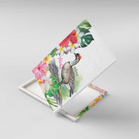Aloha Hawaii Nene Goose Canvas Wall Art Tropical Flowers Watercolor Stylized LT14 With Frame White - Polynesian Pride