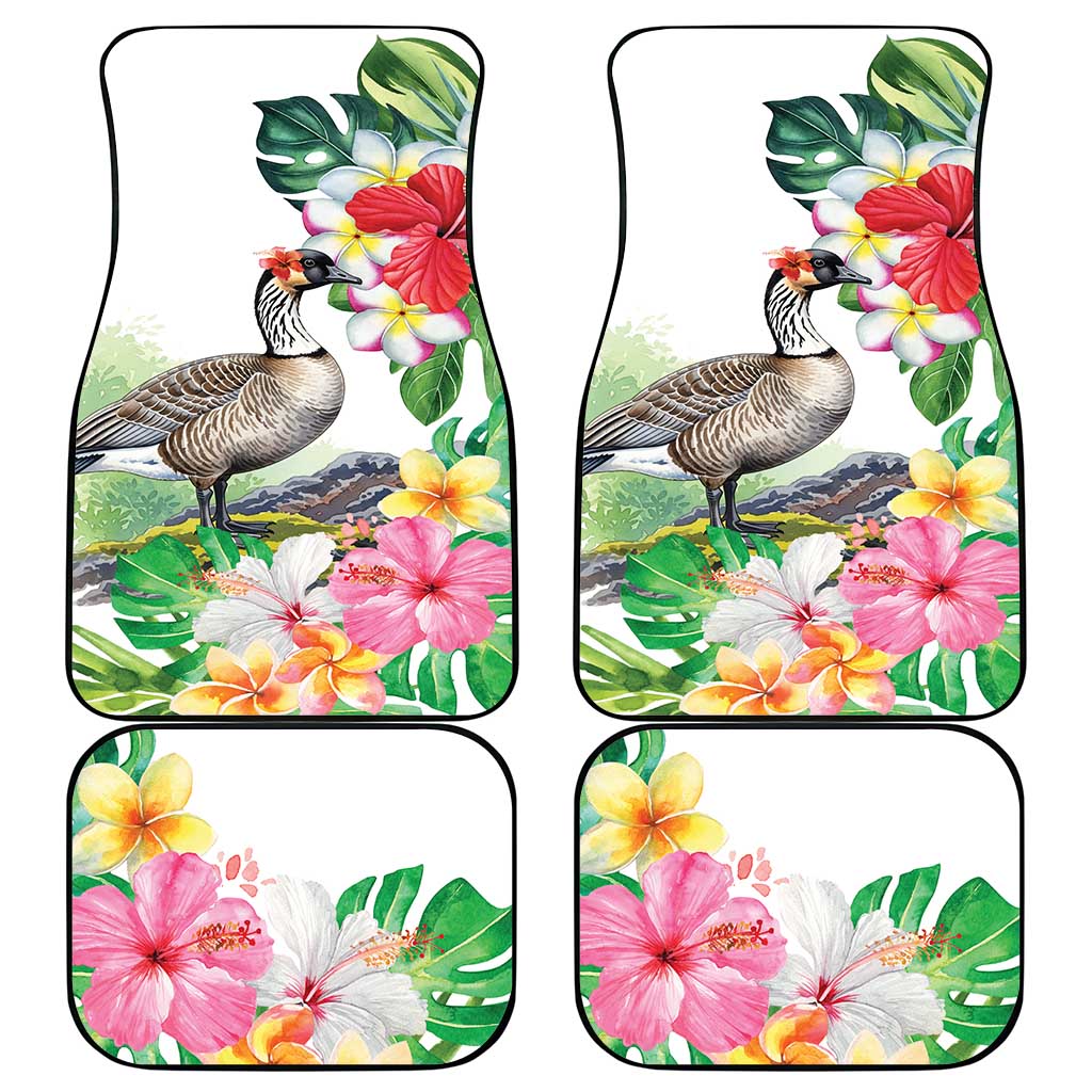 Aloha Hawaii Nene Goose Car Mats Tropical Flowers Watercolor Stylized - Polynesian Pride